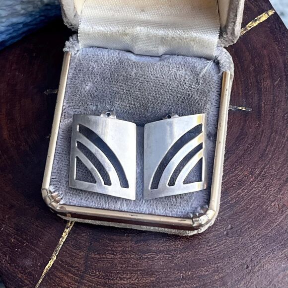 Vintage Modern Earrings in Sterling Silver Modernist geometric large studs - Picture 1 of 9